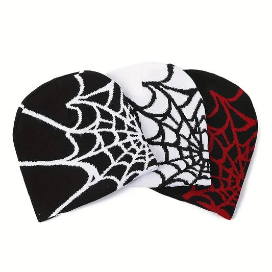 Spider Web Pattern Jacquard Knit Hat, Autumn/winter, Warm, Y2k Style, Fashionable, Unisex, Suitable For Outdoor Activities, Hall