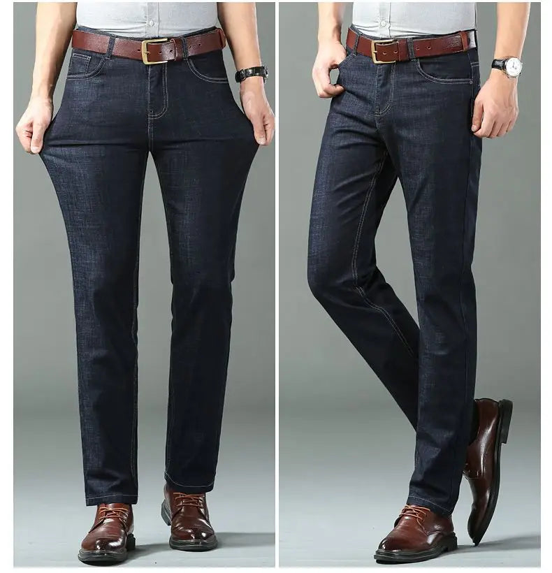 Summer Thin Classic Style Men Brand Jeans Business Casual Stretch Straight Denim Pants Light Blue Black Trousers Male - Shoppiline