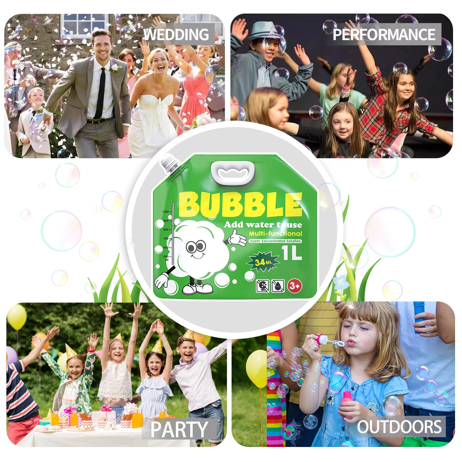 Concentrated Bubble Solution for Bubble Machines, Giant Wands, and Blowers - for Kids' Birthday Parties - Shoppiline