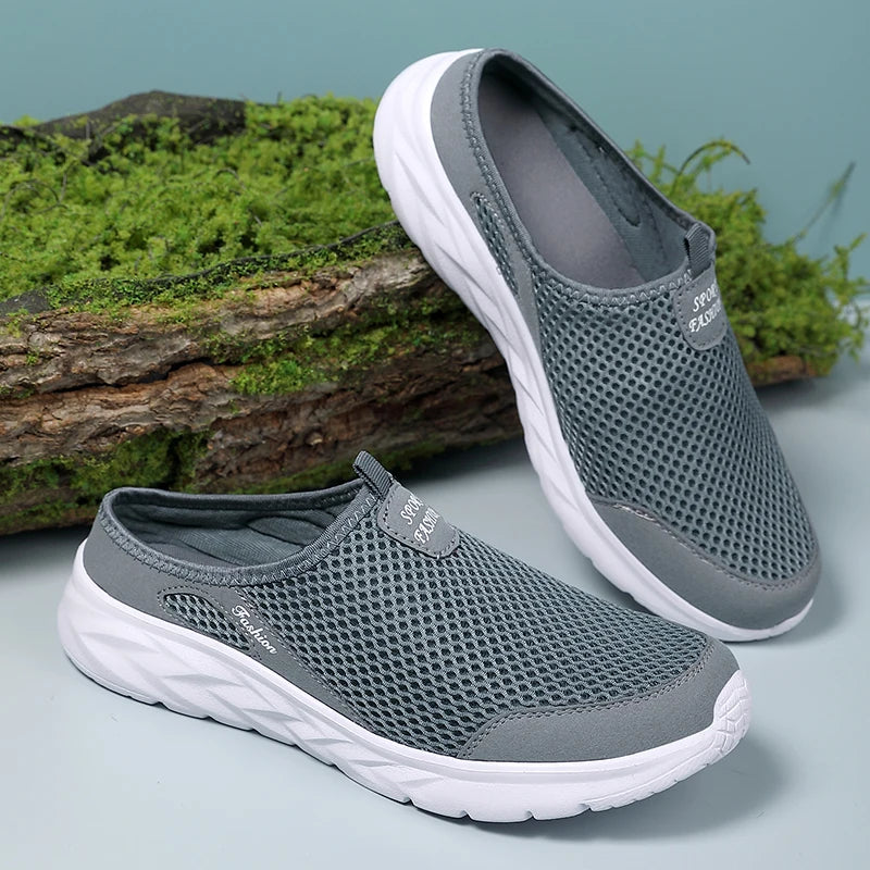 YRZL Mens Half Slippers Summer Breathable Mesh Mens Shoes Outdoor Casual Walking Shoes Large Flat Light Mesh Slippers Sandals - Shoppiline