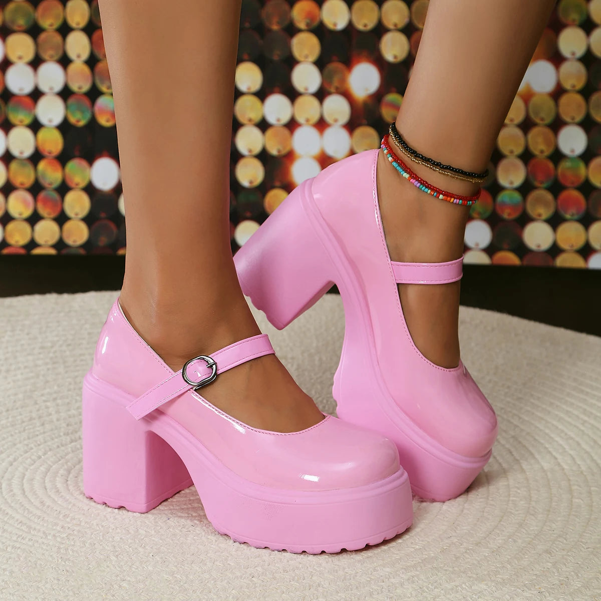 Schwarze Super High Heels Mary Jane Schuhe Damen 2026 Goth Chunky Plateaupumps Damen Übergröße Knöchelschnalle Party Lolita Schuhe 42
