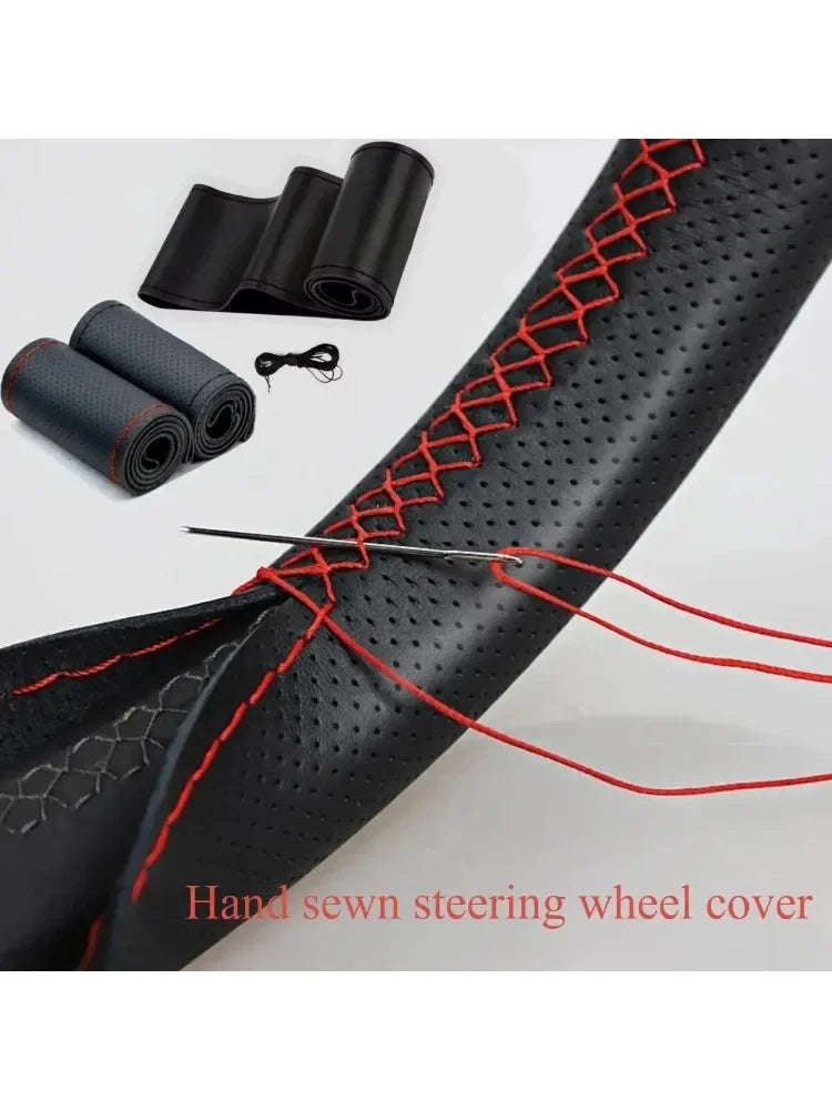 Car Steering Wheel Cover Needles And Braid Thread Artificial Leather Car Covers Suite 2 Color DIY Texture Soft Auto Accessories
