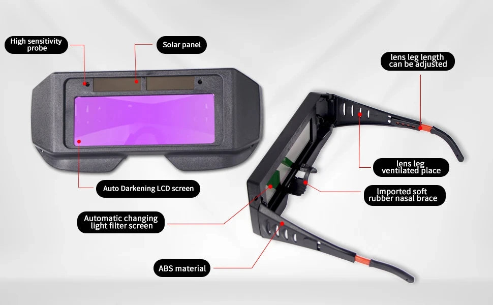 Solar Powered Welding Helmet Auto Darkening Welding Goggles LCD Welder Glasses for TIG MIG MMA Plasma Welder Glasses