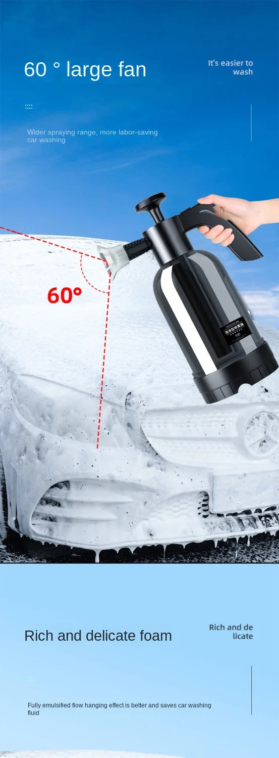 2L Handschaum-Sprühgerät mit 3 Düsentypen, handpneumatische Schaumkanone, Schneeschaum-Autwaschsprühflasche, Autofensterreinigung