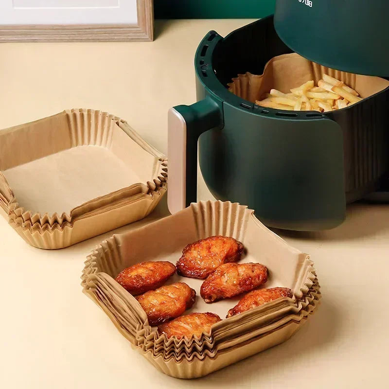 50/100PCS Einweg-Heißluftfritteusenpapier Quadratisch Rund Backpapier Grillplatte Antihaftmatte Küchenbackofen Öl absorbierendes Papierwerkzeug