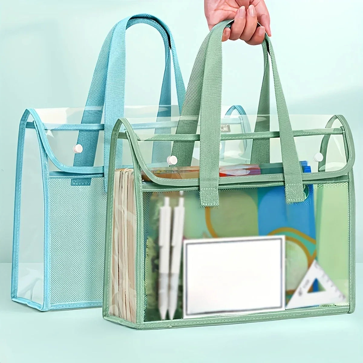 1 large capacity portable transparent waterproof handheld folder, expandable file storage bag, PVC self-adhesive file bag for of