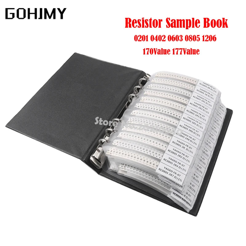 4250PCS 8500PCS 8850PCS 0201 0402 0603 0805 1206 GOHJMY Resistor Sample blank Book 1% SMD Assorted Kit 10K 100K 200K 1K 1R 100R - Shoppiline