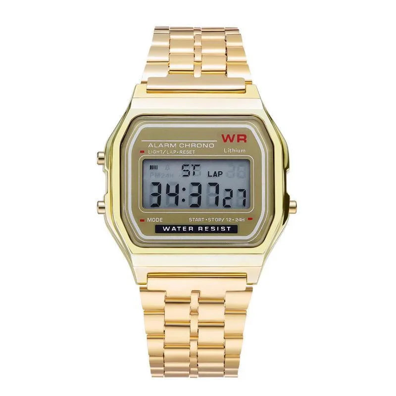 F91W Nicht wasserdichte Stahlbanduhr für Damen, Herren, Business-Uhr, multifunktionale LED-Digital-Sportuhr, elektronische Uhr