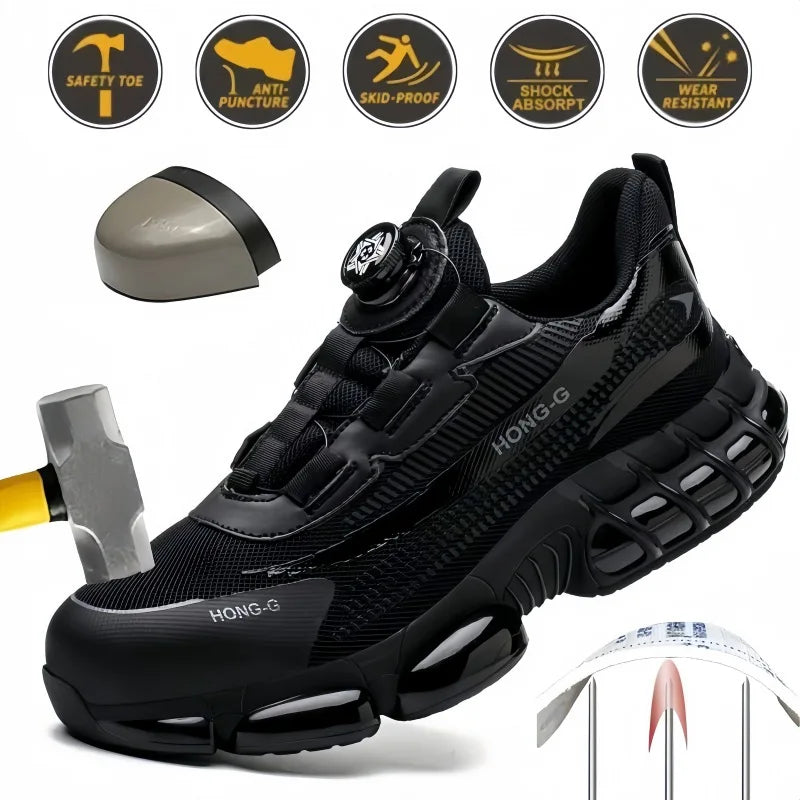 Men's Work Shoes  Rotary Buckle Work Sneakers Protective Shoes Safety Industrial Puncture-Proof Anti-Smash Steel Toe Shoes