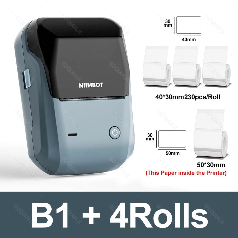 NIIMBOT B1 Portable Thermal Printer With Tapes 2 Inch Adhesive Label Machine Mini Bluetooth Sticker Maker Waterproof Labels Roll - Shoppiline