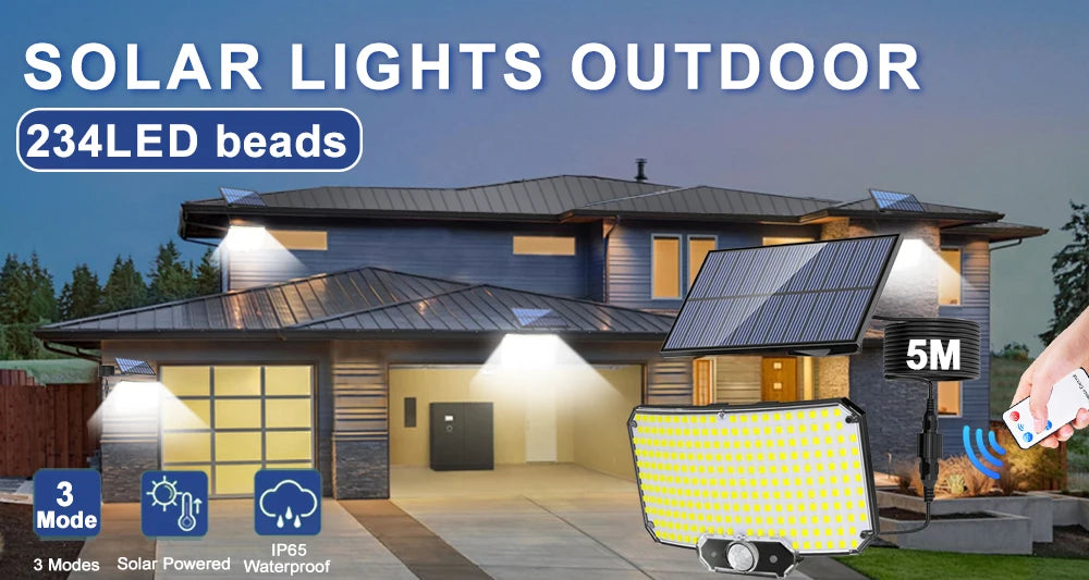 LED Solar Security Lights Motion Sensor Outdoor 234/280/226LED Flood Light IP65 Waterproof Split Wall Lamp Solar Powered 3 Mode