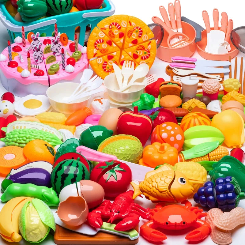 Cooking Toys Pink Kitchen Toy Set Girl Boy toys Cut Fruit Vegetable Pizza Pretend Play Simulation Early Education Toys For Kids