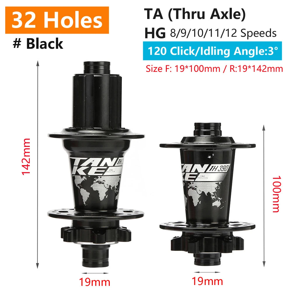 TANKE 120 Click Hub 6 Bearing MTB Mountain Bike Front Rear Thru HG 28 32 36 Holes Disc Brake Bicycle Hubs 8 9 10 11 12 Speed
