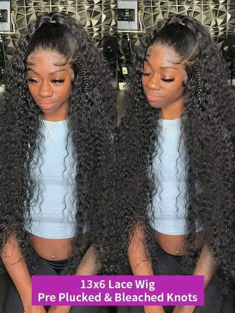 13x6 Glueless 250 Dichte Brasilianische Deep Wave Gelockte HD Lace Frontal Echthaarperücke für Frauen Vorgezupft Beste Haar Wasser Perücke