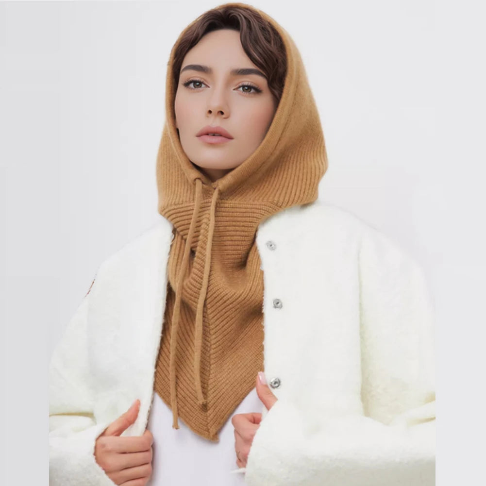 Cagoule d'hiver écharpe pour femme bonnet tricoté chaud extérieur chaud une pièce col pour filles bonnets