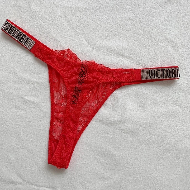 2025 New Sexy Pink Brand Lingerie Female Intimate Underwear Rise Women Panties Bra Rhinestone Letter Comfort Brief