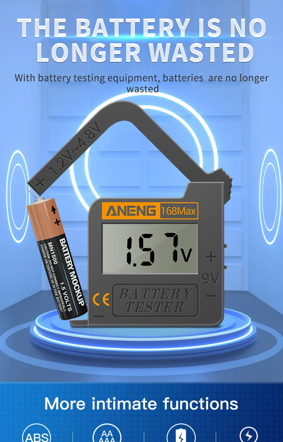 Universal Lithium Battery Tester ANENG 168Max Capacity Test Checkered Load Analyzer Check AAA AA Button Cell Home Essential Tool