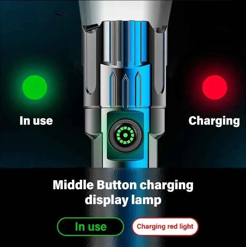 USB Charging Camping Fishing Emergency Zoom Lantern High Strong Power Led Flashlights Tactical Torch with Display Light