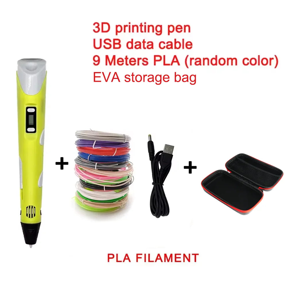 Elektronischer 3D-Druckstift mit 9m PLA-Verbrauchsmaterialien Hochtemperatur 3D Graffiti Tool Intelligentes Spielzeug Weihnachts- und Geburtstagsgeschenk