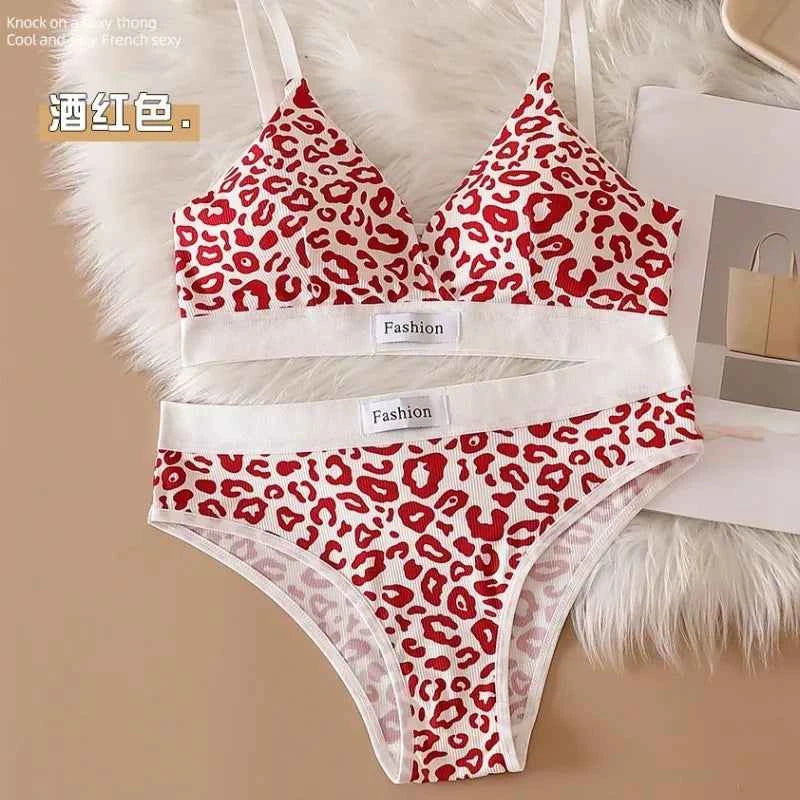 2025 Summer New Women's Leopard Print Traceless and Steel Rim Bra Adjustable Shoulder Strap Back Women's Underwear Set