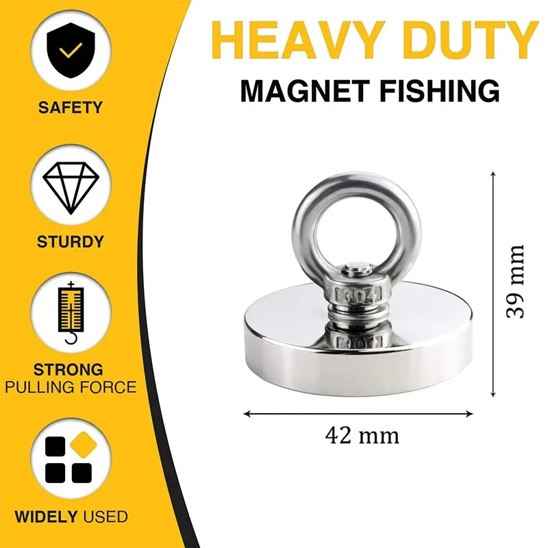 Super Strong Suction Salvage Helper, Made of N52 Heavy Rare Earth Material, with Countersunk Hole and Eyebolt Suction metal