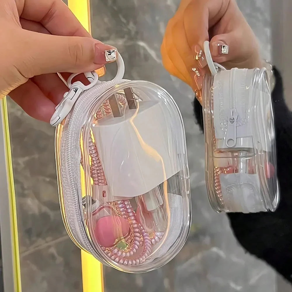 1/2Pcs Transparent Plush Doll Display Organizer Bag with Keychain Portable Protector Box for Dolls Earphone Case Outdoor Carry
