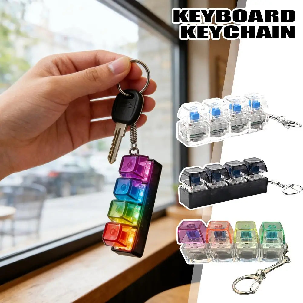 1Pcs LED Keyboard Keychain Fidget Toys For Adults RGB 4-Button Keys Keyboard Keycaps Fidget Toy For Stress Relief Keyboard Cap