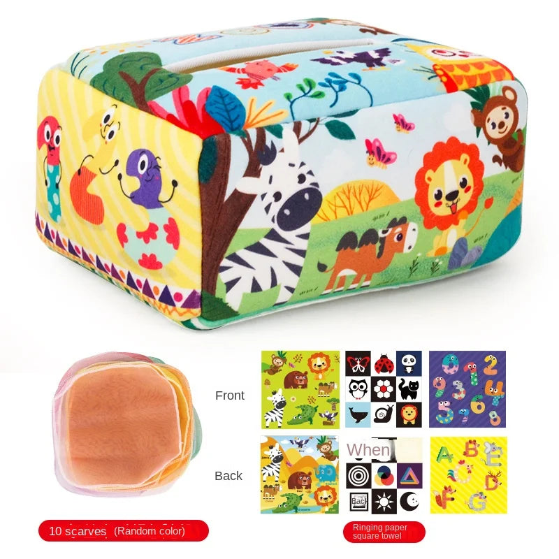Baby Montessori Spielzeug, Zauber-Tüchertuchbox, pädagogisches Lernspielzeug Sinnesspielzeug für Kinder Fingerübung Busy Board Baby Spiel