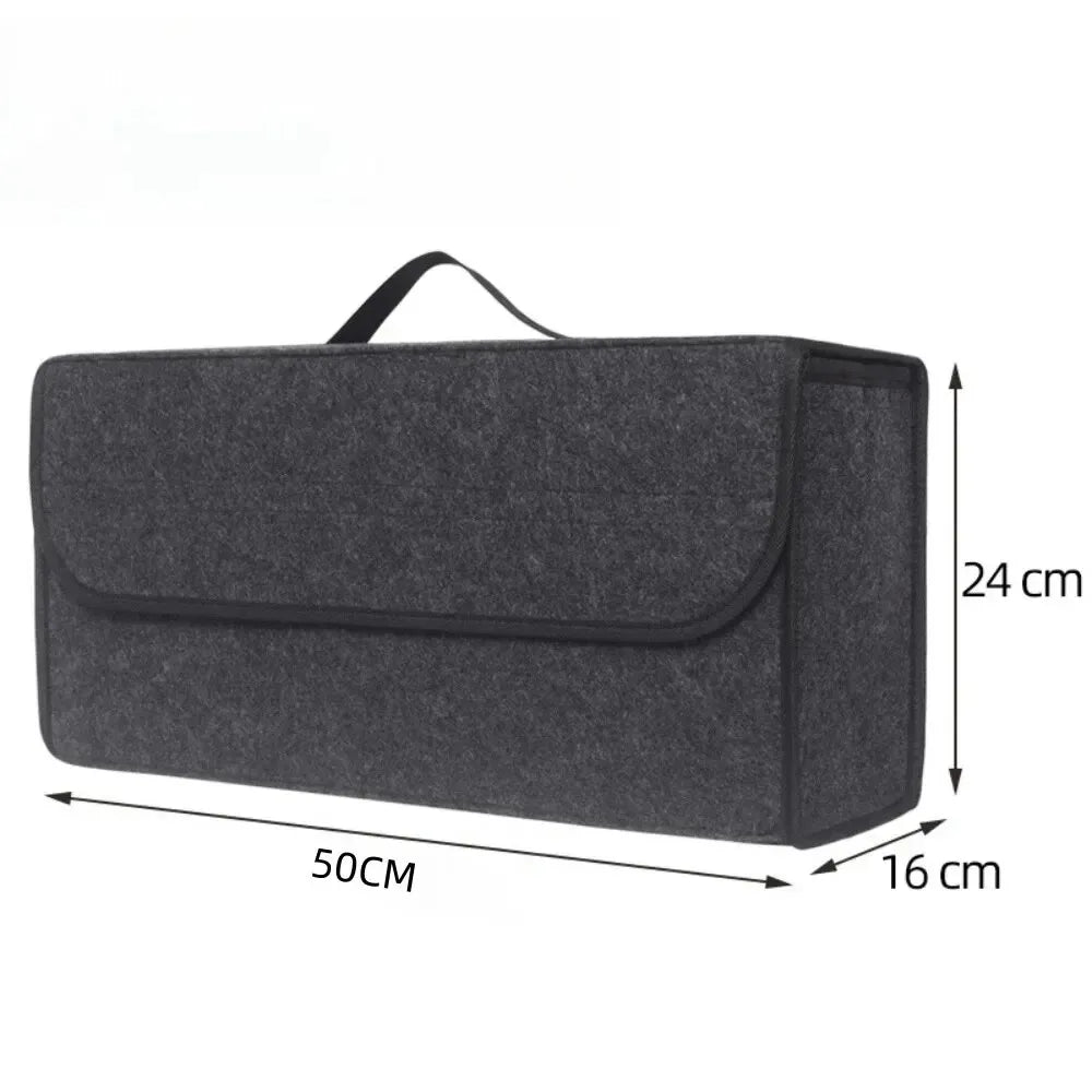 Large Car Trunk Organizer - Anti-Slip Soft Felt Boot Storage Box with Compartments for Auto Tool & Accessories