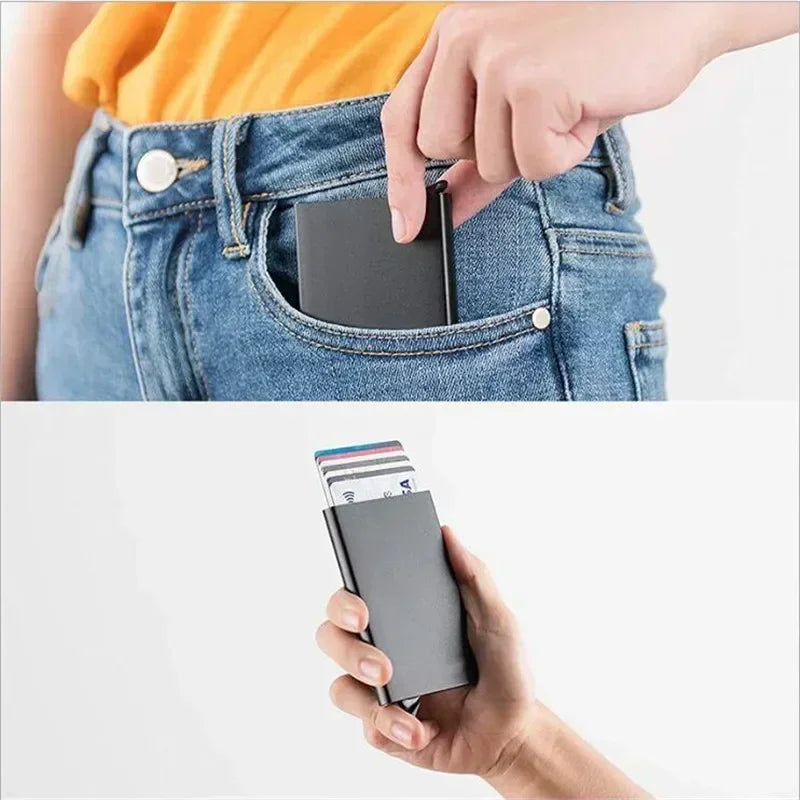 Small and Practical Pop Up Minimalist Smart Wallet Thin Slim RFID Credit Card Holder for Men Women Metal Purse Mini Wallets