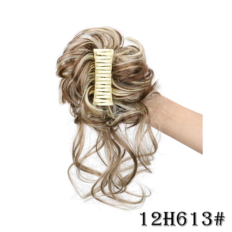 Synthetic Short Wavy Curly Messy Elegant Bun Hair Piece Claw Clip Tousled Updo Hair Buns Hairpiece Extensions for Women