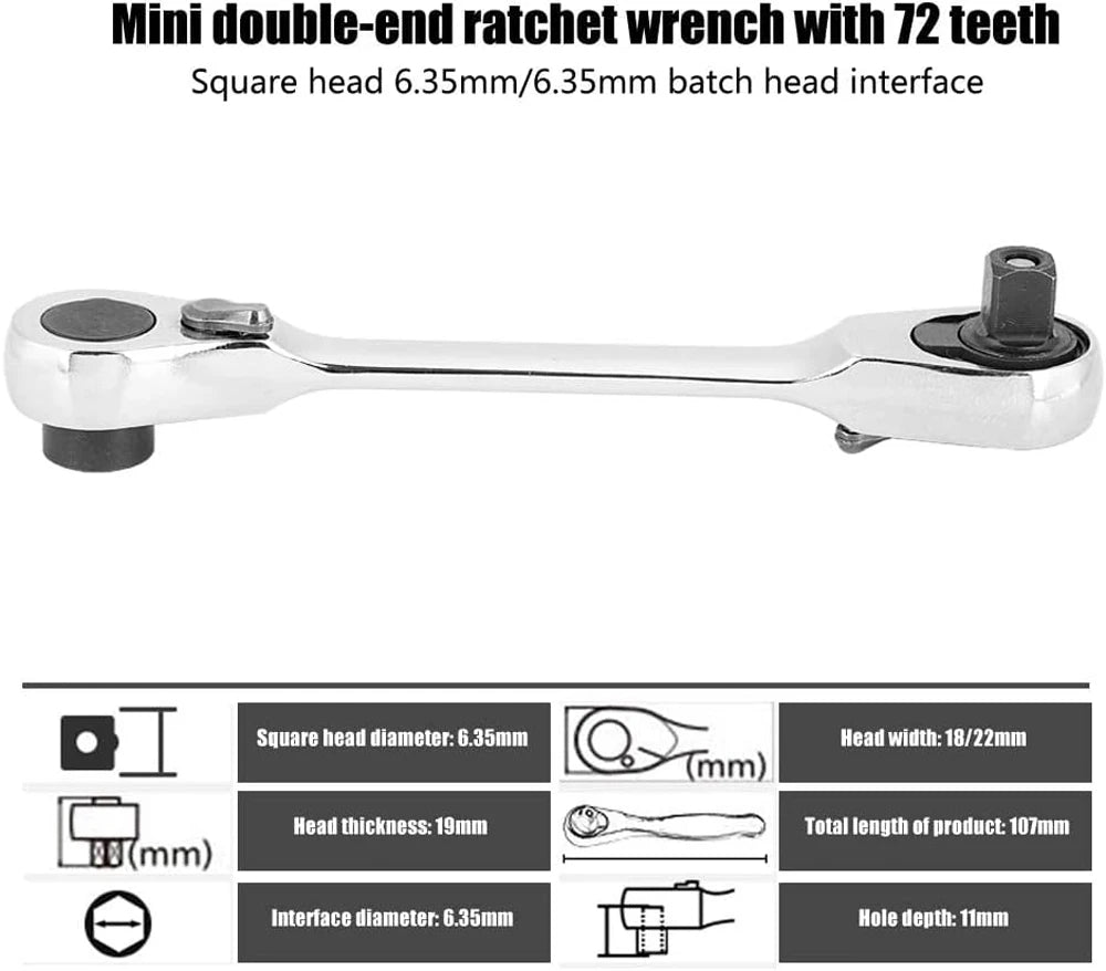 2 in 1 Socket Ratchet Wrench Mini Double Head One Quarter Batch Head Screwdriver Handle 72 Teeth Fast Small Wrench - Shoppiline
