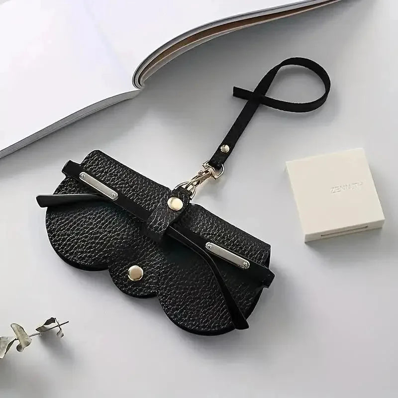 Litchi Embossed PU Leather Glasses Case Cute Hanging Eyewear Holder for Sunglasses Reading Glasses Portable Travel Storage Bag