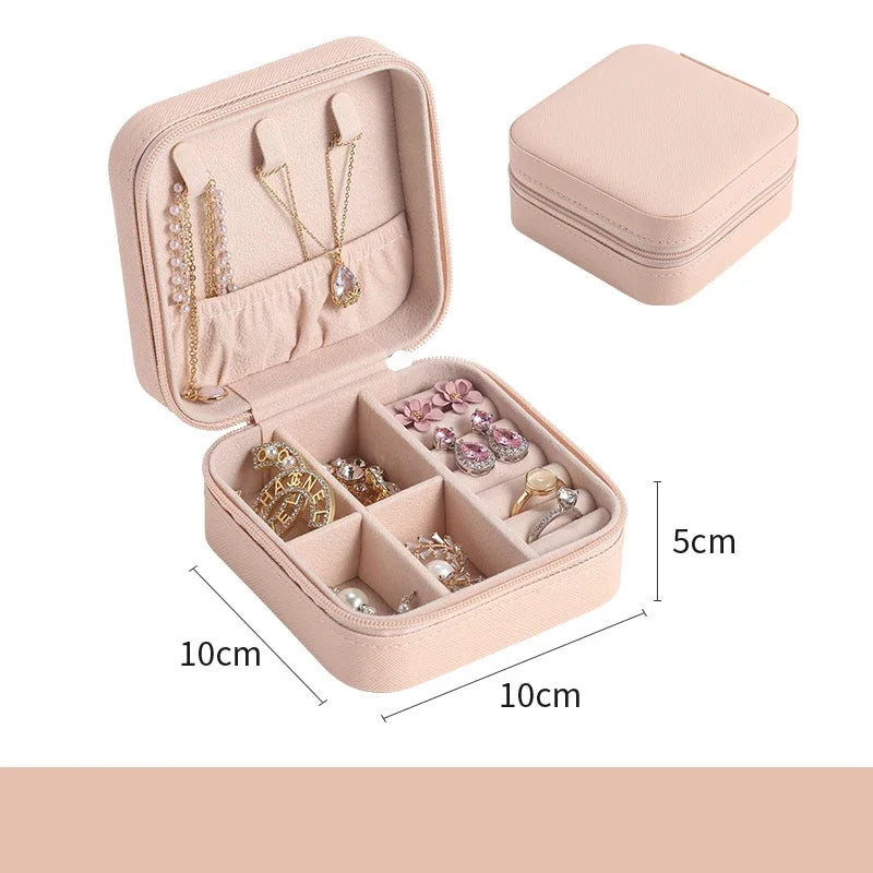 Portable Mini Jewelry Storage Box Travel Organizer Jewelry Case Leather Storage Earrings Necklace Ring Jewelry Organizer Display - Shoppiline