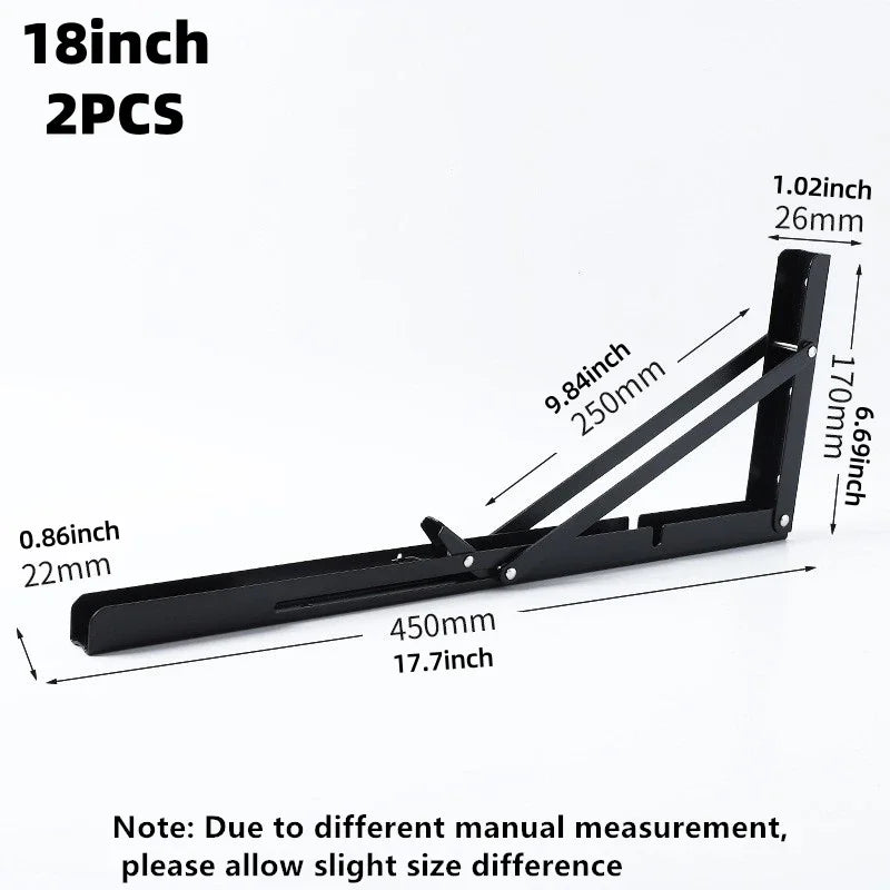 2PCS Heavy Duty Triangle Folding Angle Shelf Bracket Stainless Steel Collapsible Shelf Bracket for Table Work Bench Wall Mounted