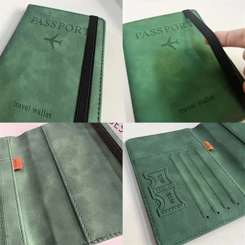 RFID Blocking Passport Holder Cover Wallet Case Travel Leather Wallet for Men Women Multi-Function ID Bank Card Case Accessories