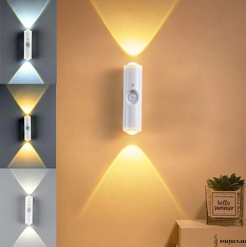 Double-head LED Night Light with Motion Sensor RGB Rechargeable Magnetic Wall Lamp Mood Ambient Light for Cabinet Hallway Stair