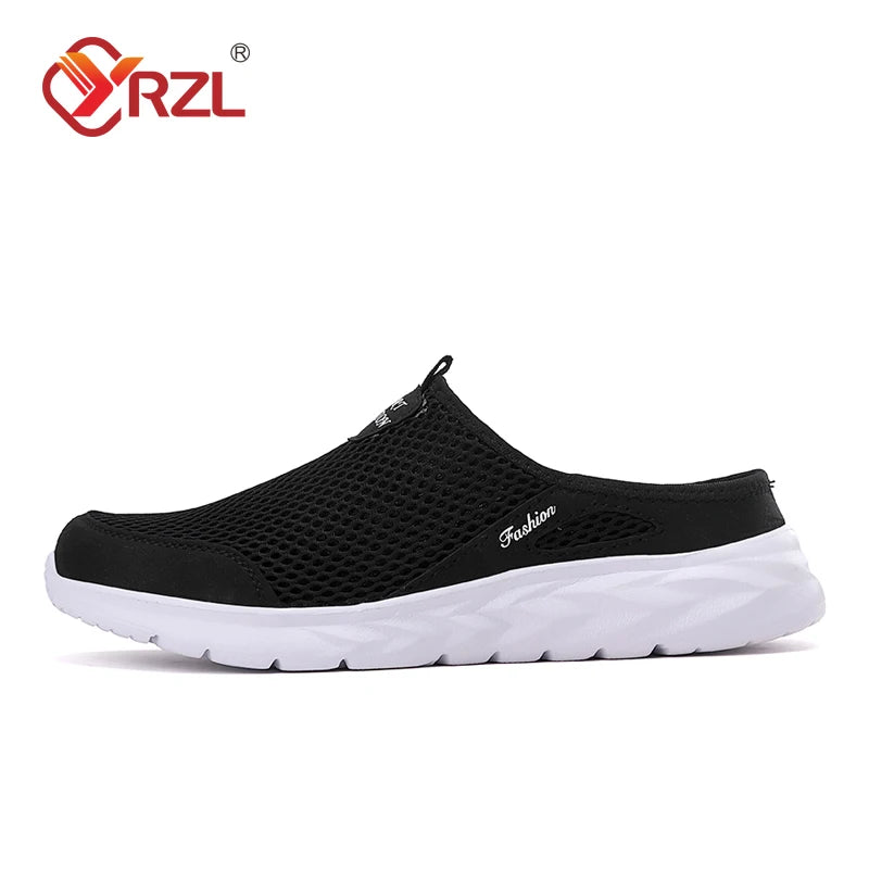 YRZL Mens Half Slippers Summer Breathable Mesh Mens Shoes Outdoor Casual Walking Shoes Large Flat Light Mesh Slippers Sandals - Shoppiline