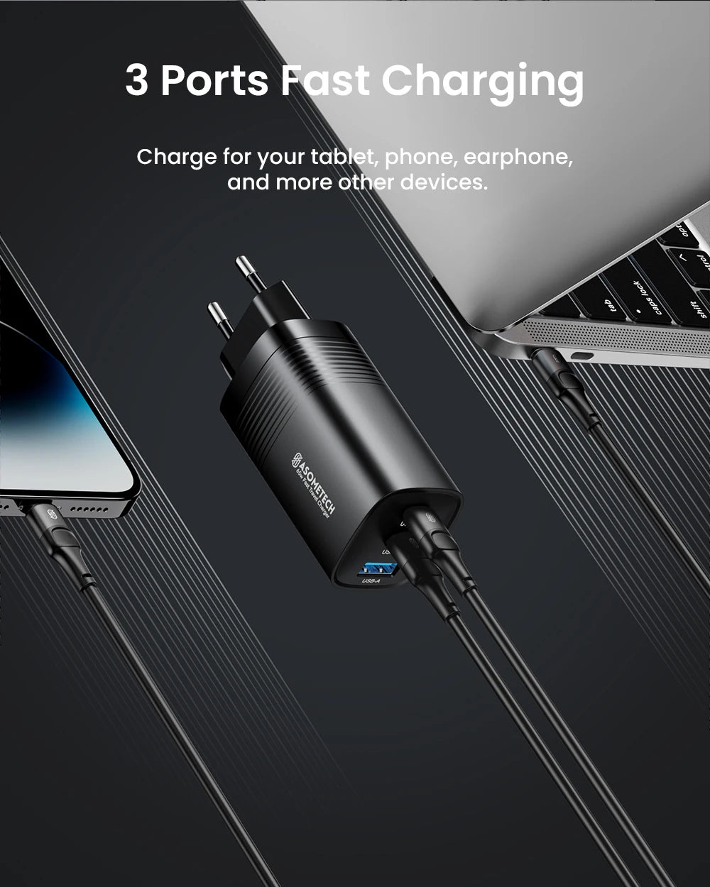 ASOMETECH GaN USB Type C Charger 65W 45W PPS PD QC4.0 Quick Charger For Macbook Laptop IPAD Tablet iPhone 14 Samsung S23 Ultra - Shoppiline