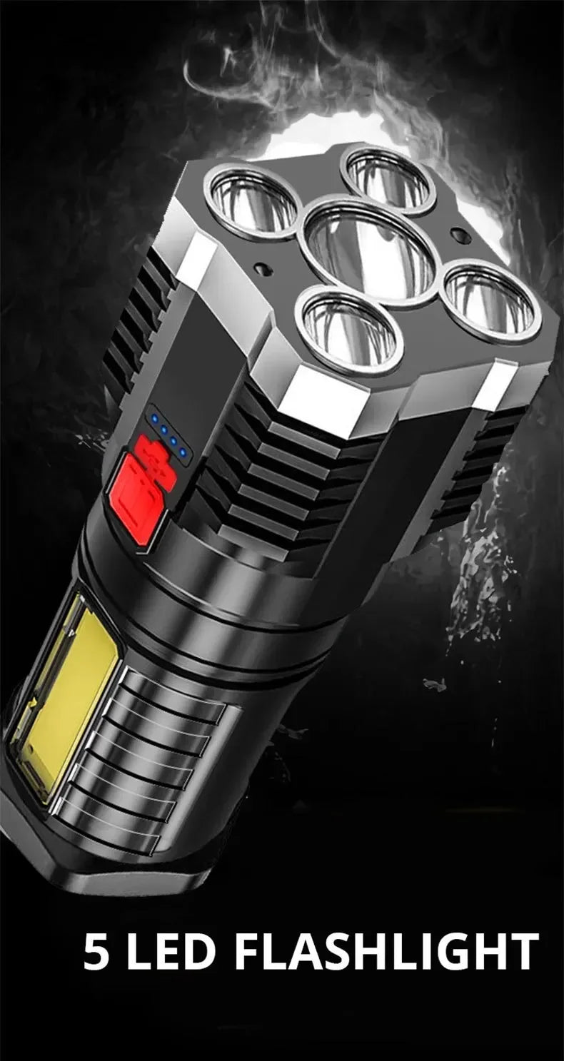 High Power Rechargeable Led Flashlights 7LED Camping Torch With Cob Side Light Lightweight Outdoor Lighting ABS Material