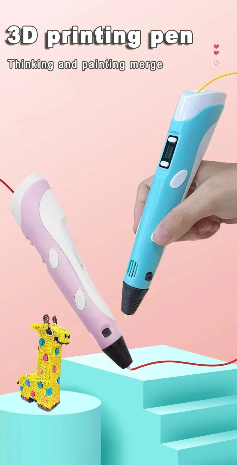 Elektronischer 3D-Druckstift mit 9m PLA-Verbrauchsmaterialien Hochtemperatur 3D Graffiti Tool Intelligentes Spielzeug Weihnachts- und Geburtstagsgeschenk
