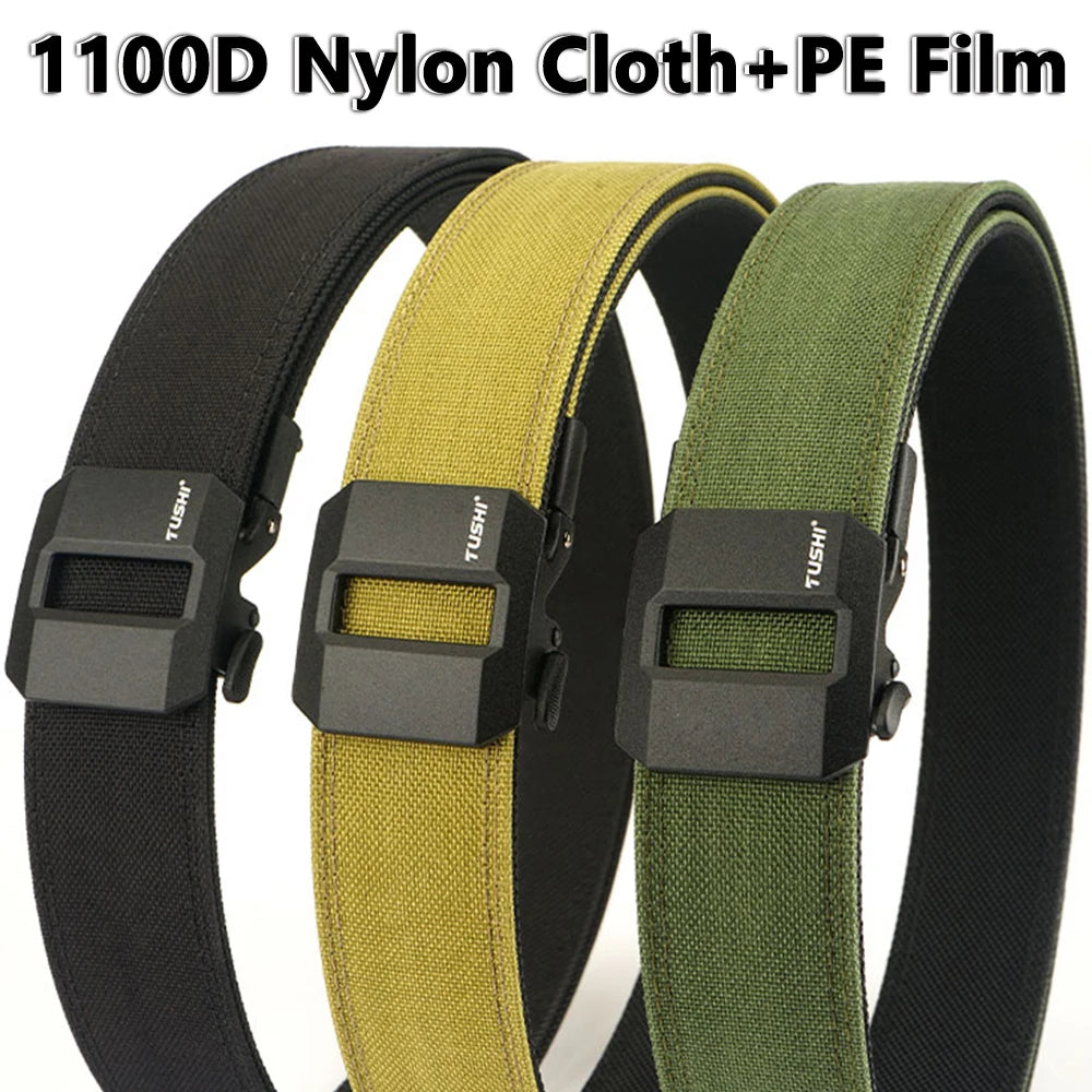 TUSHI Belt Hard Tactical Belt for Men Metal Automatic Buckle IPSC Gun Belt 1100D Nylon Military Belt Outdoor Sports Girdle Male
