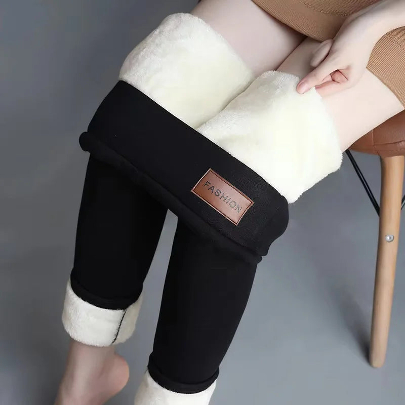 Women High Waist Thicken Fleece Thermal Leggings Winter Warm Slim Elastic Black Sexy Translucent Tight Pantyhose Pants