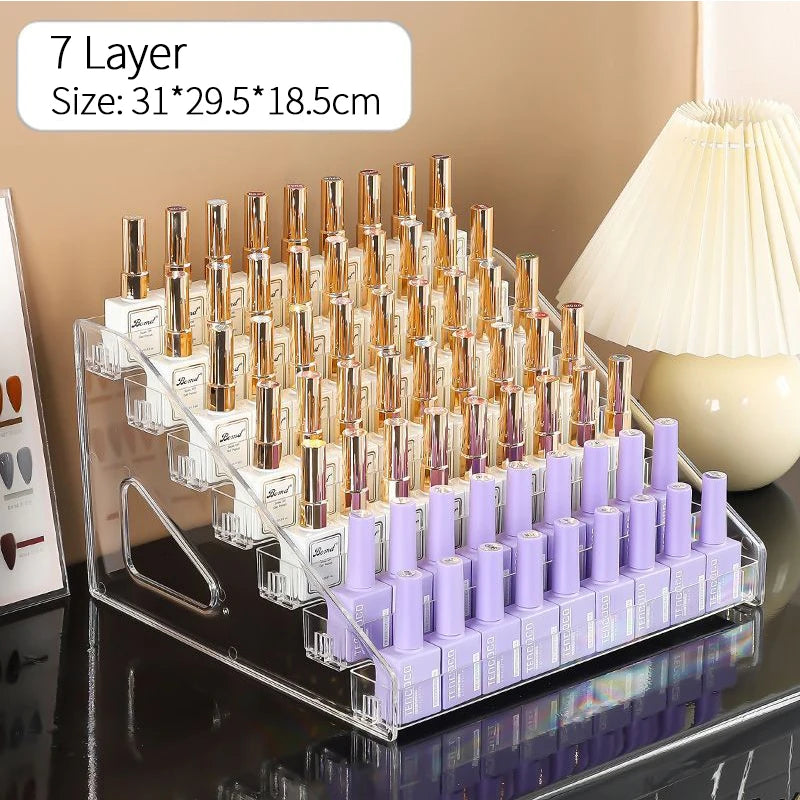 Organisateur de vernis à ongles en acrylique à 3/4/5/6/7 couches, étagère à gel UV, présentoir de cosmétiques à installation rapide, support de bijoux, rangement de manucure