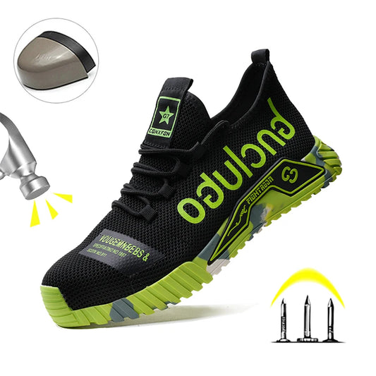 Steel Toe Anti-Puncture Men's Safety Shoes Reinforced Sole Slip Resistant Shoes Man Lightweight Breathable Men's Work Shoes