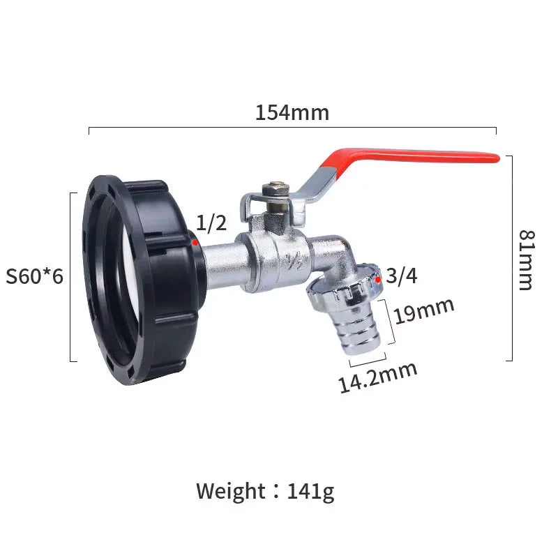 S60x6 Coarse Thread IBC Tank Tap Connecter x 1/2'' 3/4'' Water Coupling Adapter 1000L Garden Home Replacement Valve Fitting