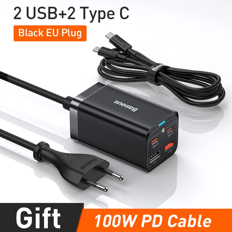 Baseus GaN3 100/ 65W Desktop Charger Quick Charge QC 3.04.0 USB C Type C Phone Charger For iPhone15 Huawei Xiaomi MacBook Laptop - Shoppiline