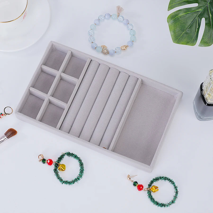 1 plateau à bijoux floqué, boîte à bijoux, convient pour : tous types de rangement de bijoux.
