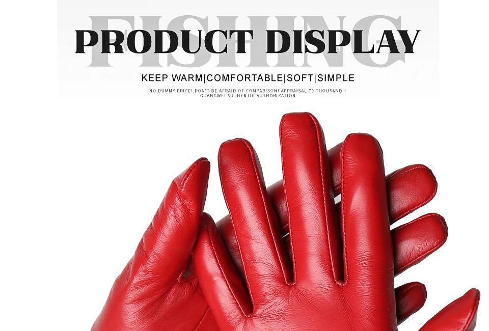 Women's sheepskin gloves winter warm plus velvet short thin touch screen driving color women's leather gloves good quality -2226