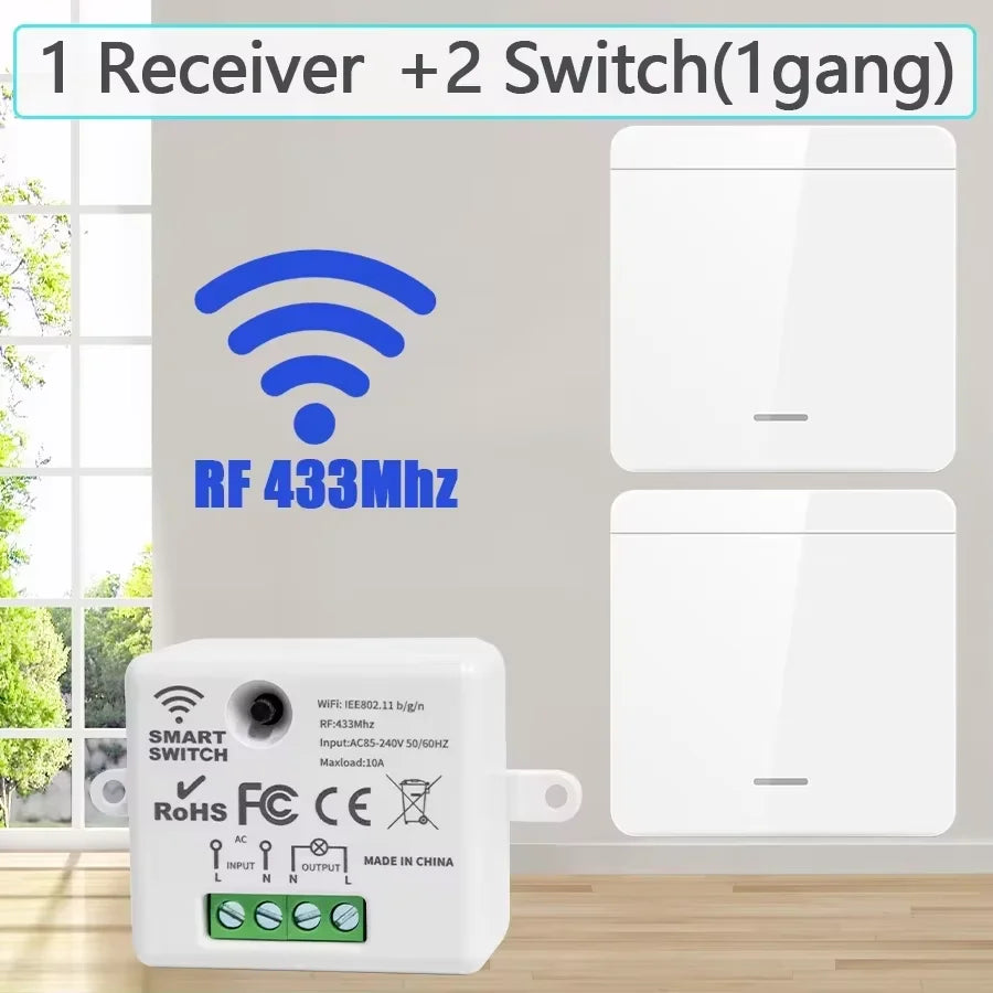 433MHz 1/2/3Gang 86 Wall Panel Switch with Remote Control Wireless Smart Switch Light Interruptor 10A 110V 220V For LED Lamp